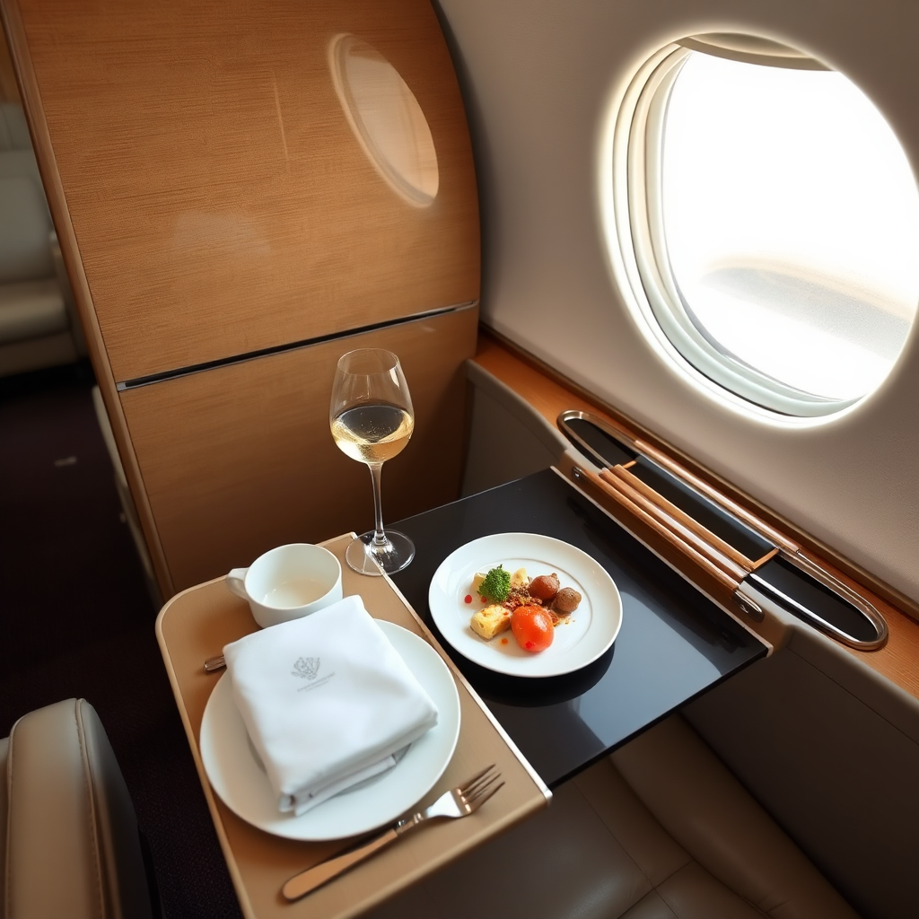 Luxury in-flight dining detail