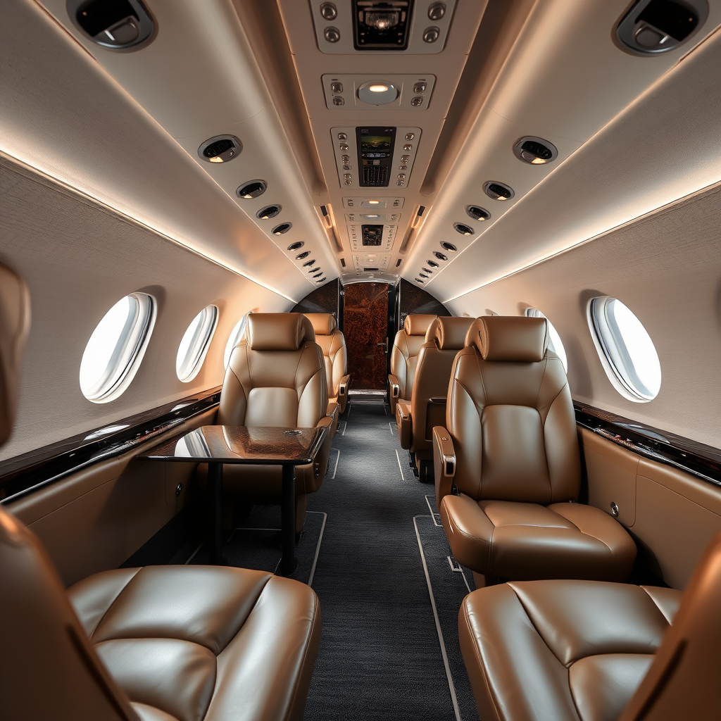 Private jet cabin interior