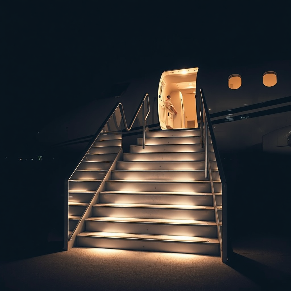 Nighttime private jet boarding