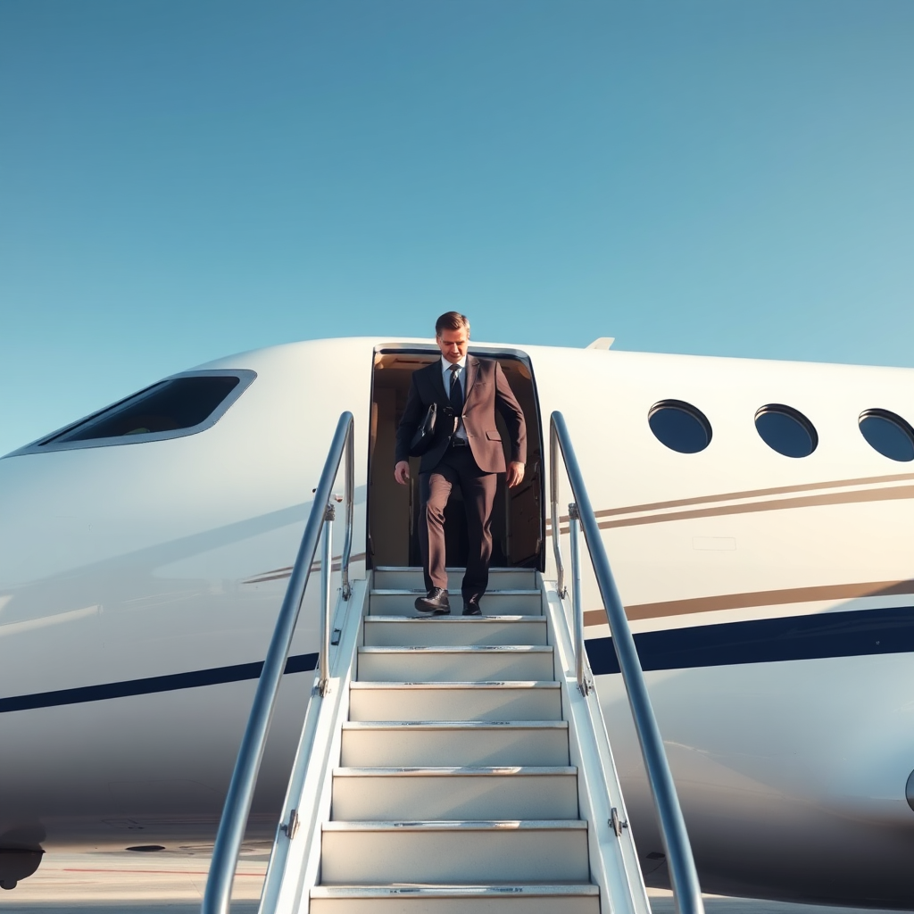Boarding private jet