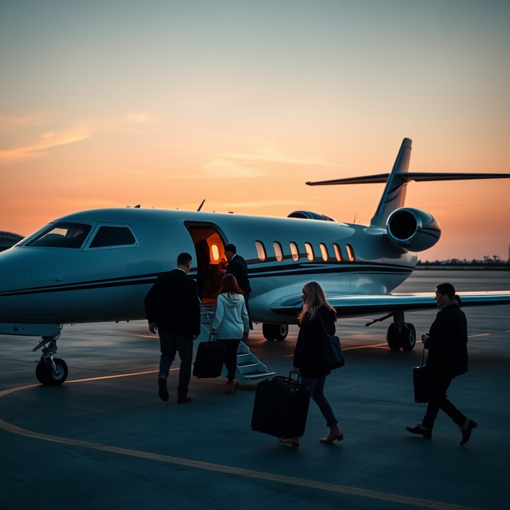 Boarding private jet