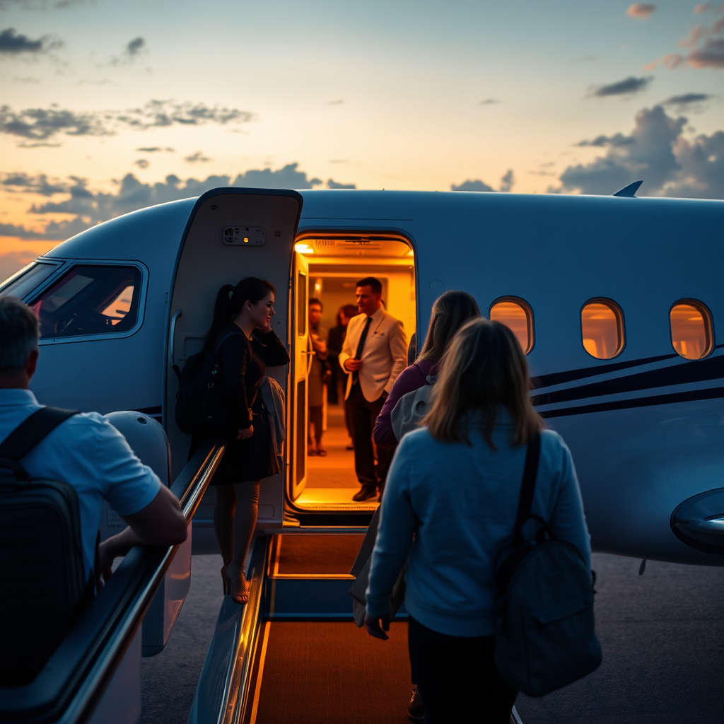 Boarding private jet