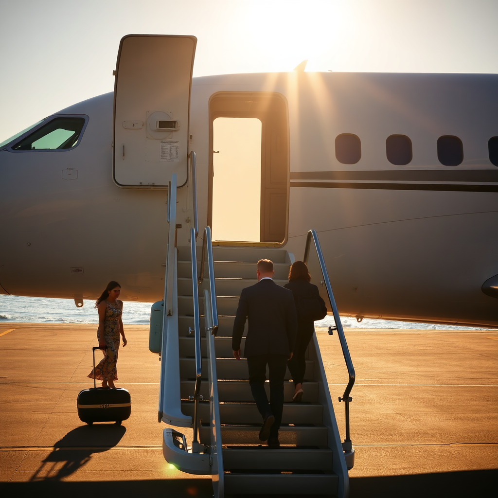 Boarding private jet