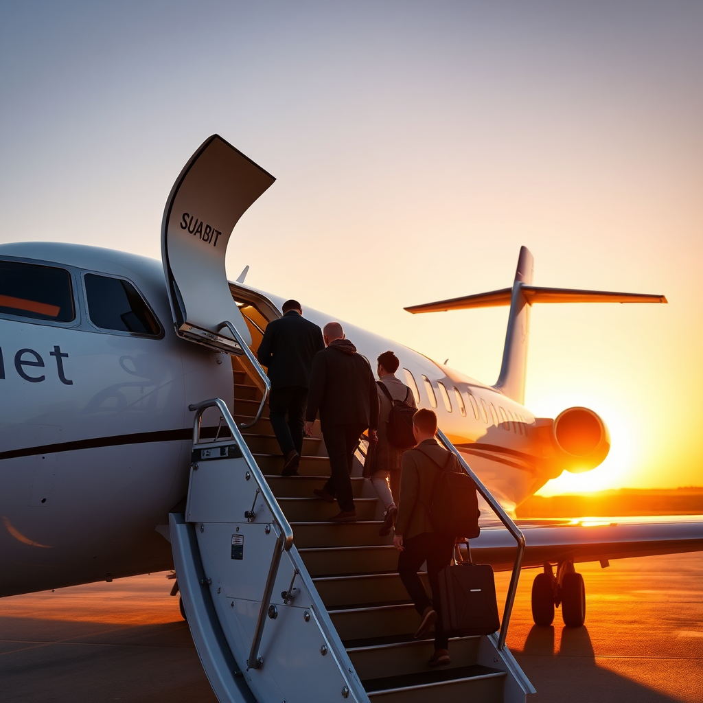 Boarding private jet