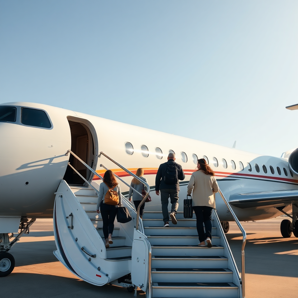 Boarding private jet
