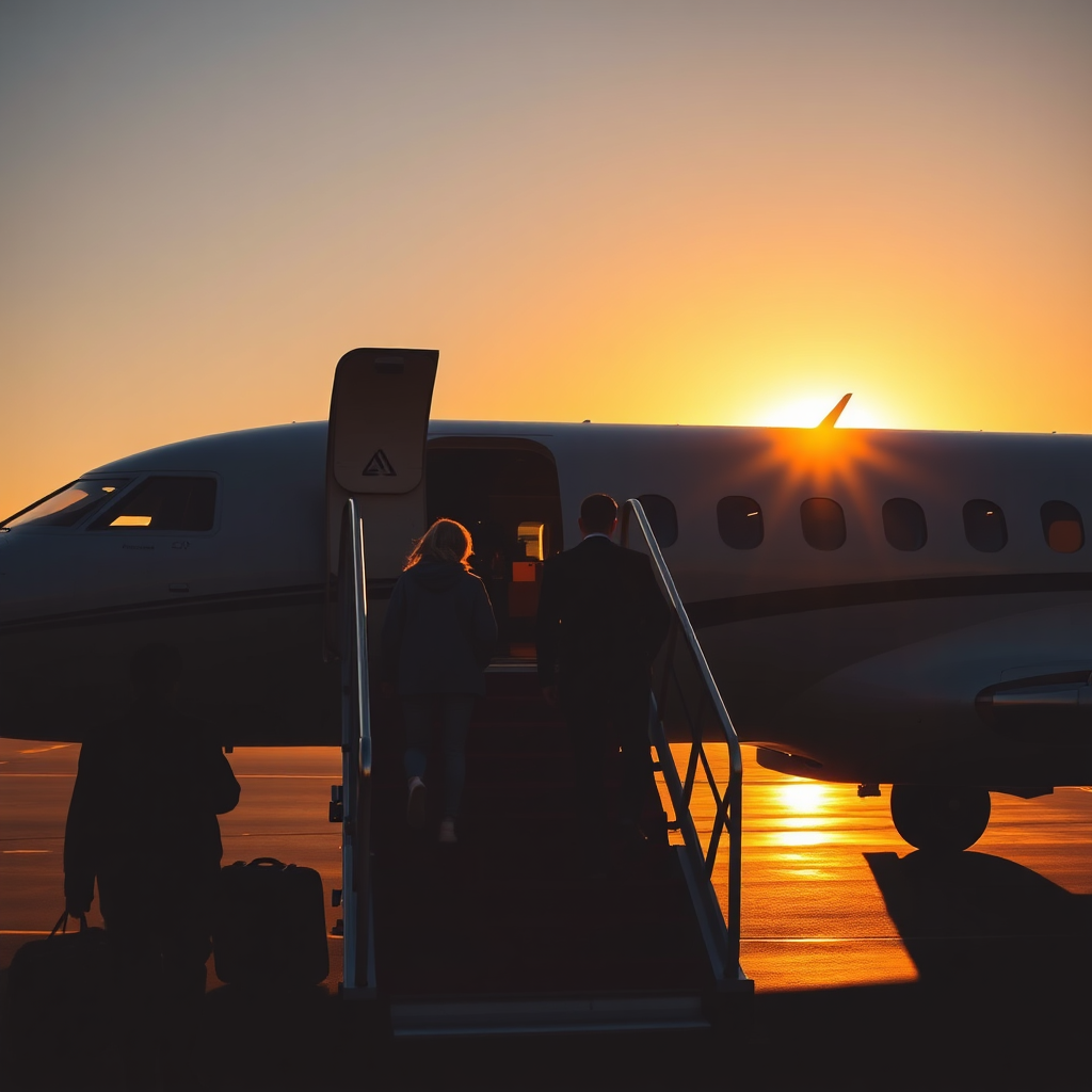 Boarding private jet