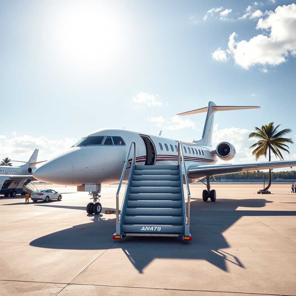 Private jet boarding at island airport
