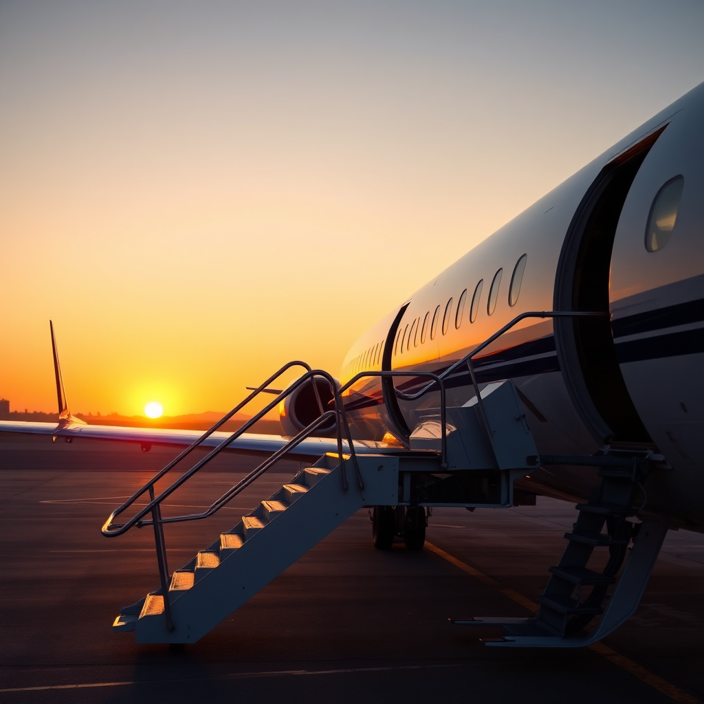 Boarding private jet