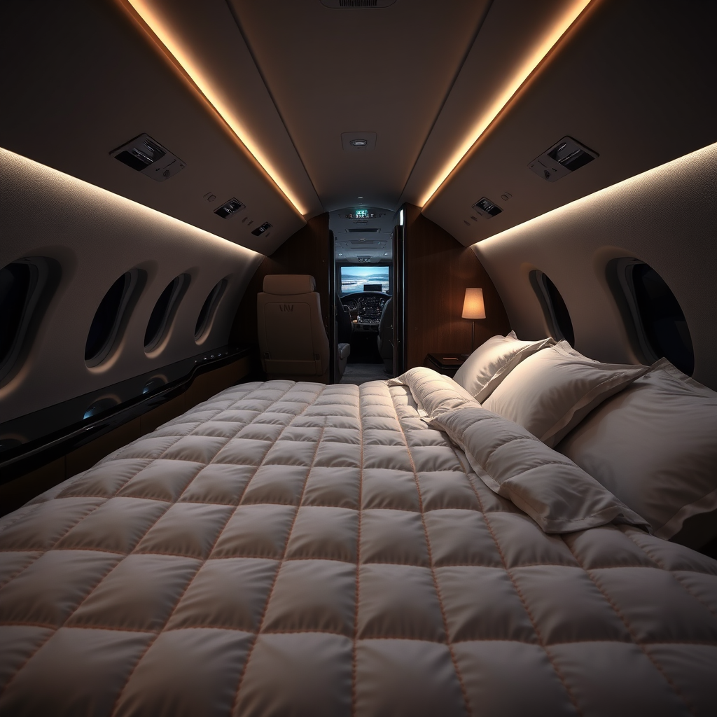 Lie-flat bed in private jet