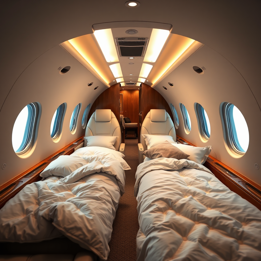 Private jet sleeping layout