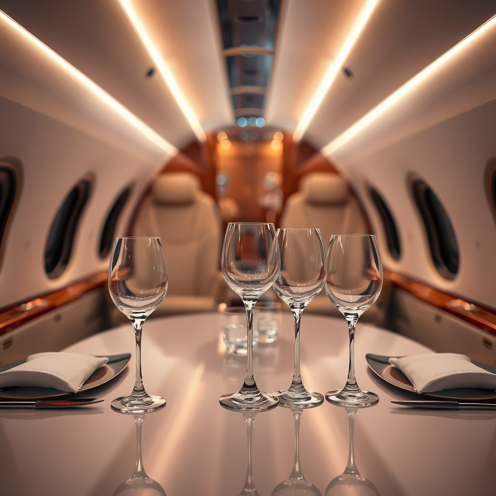 Fine dining setup in private jet