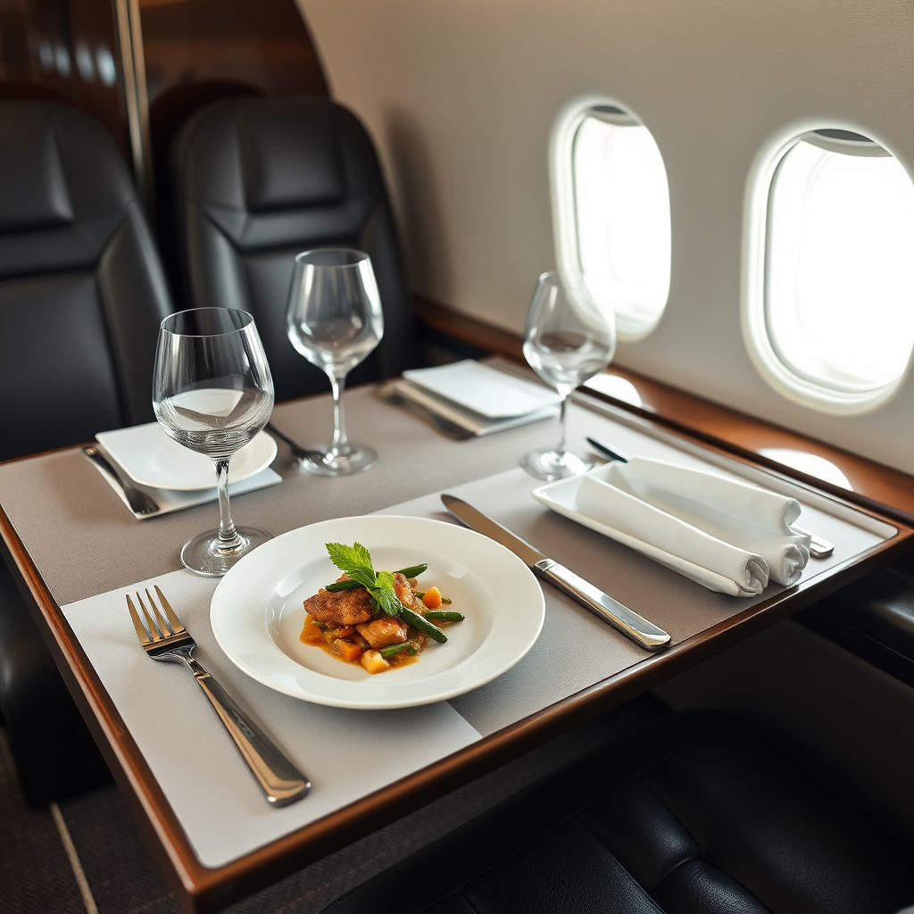 In-flight luxury dining setup