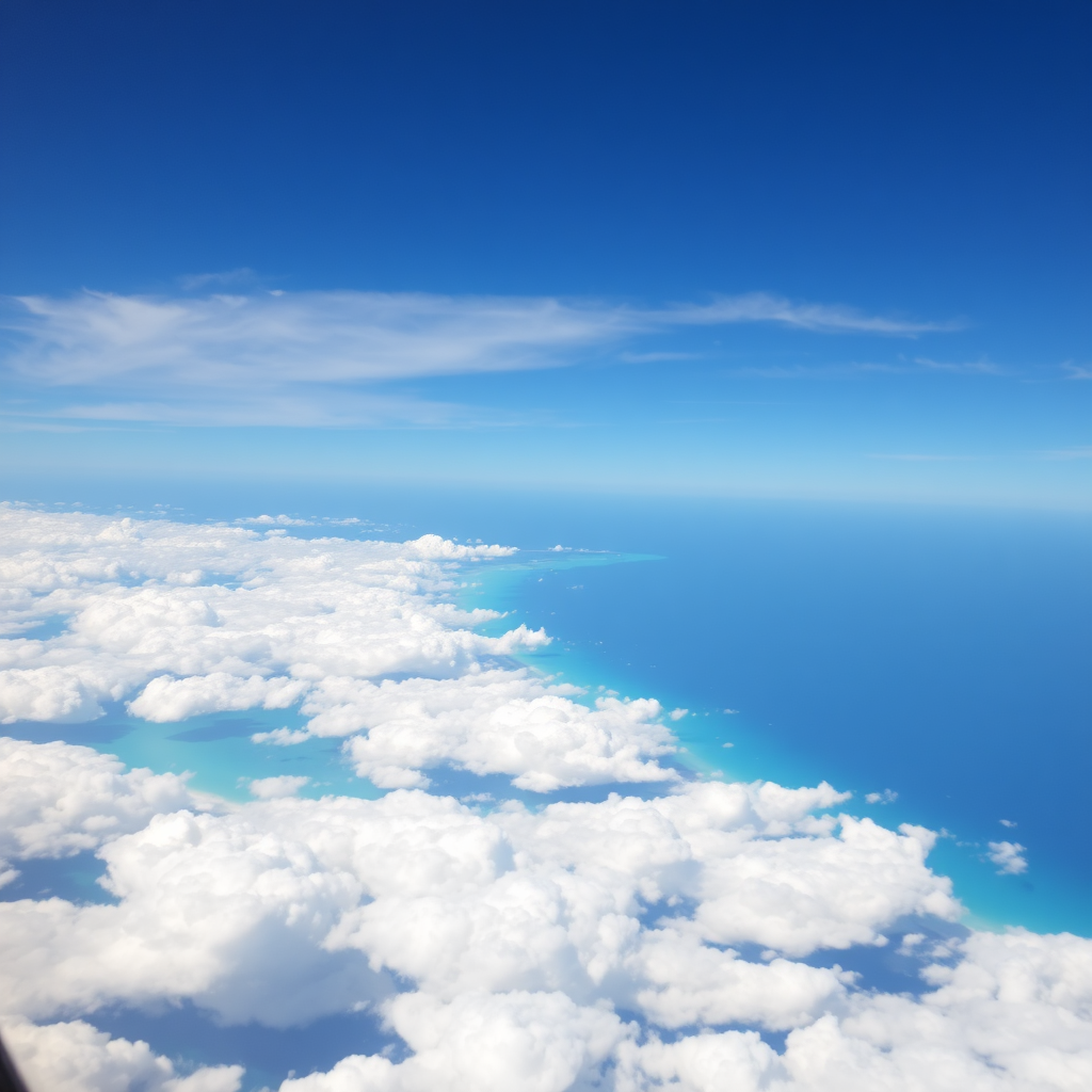Aerial ocean view from jet window