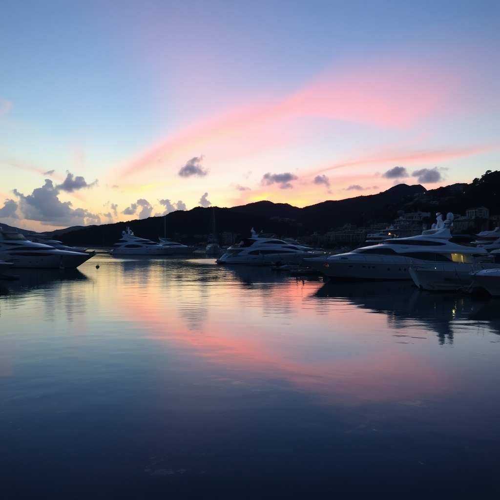 St. Barts harbor at sunset