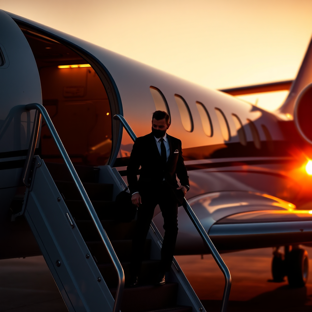 Boarding private jet