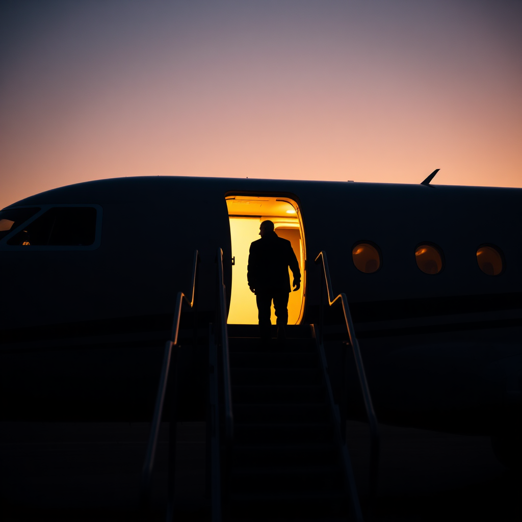 Boarding private jet