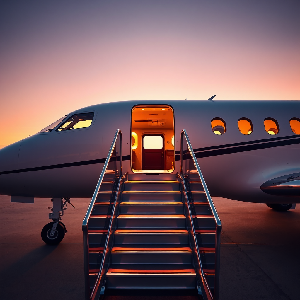 Boarding stairs at sunset