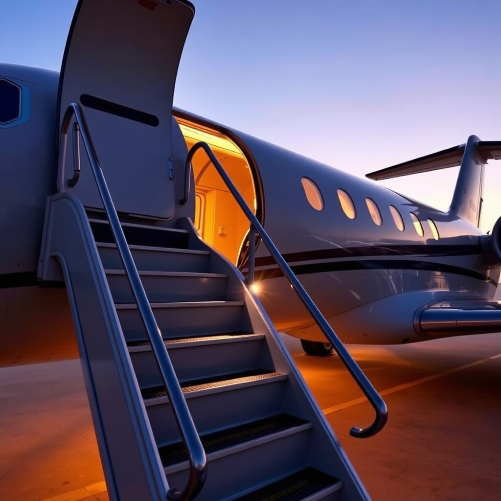 Boarding stairs at dusk