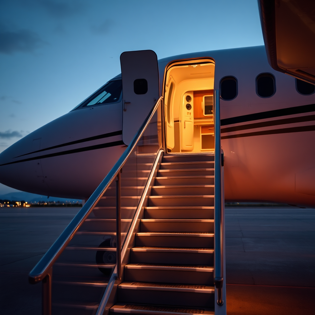 Boarding stairs at dusk