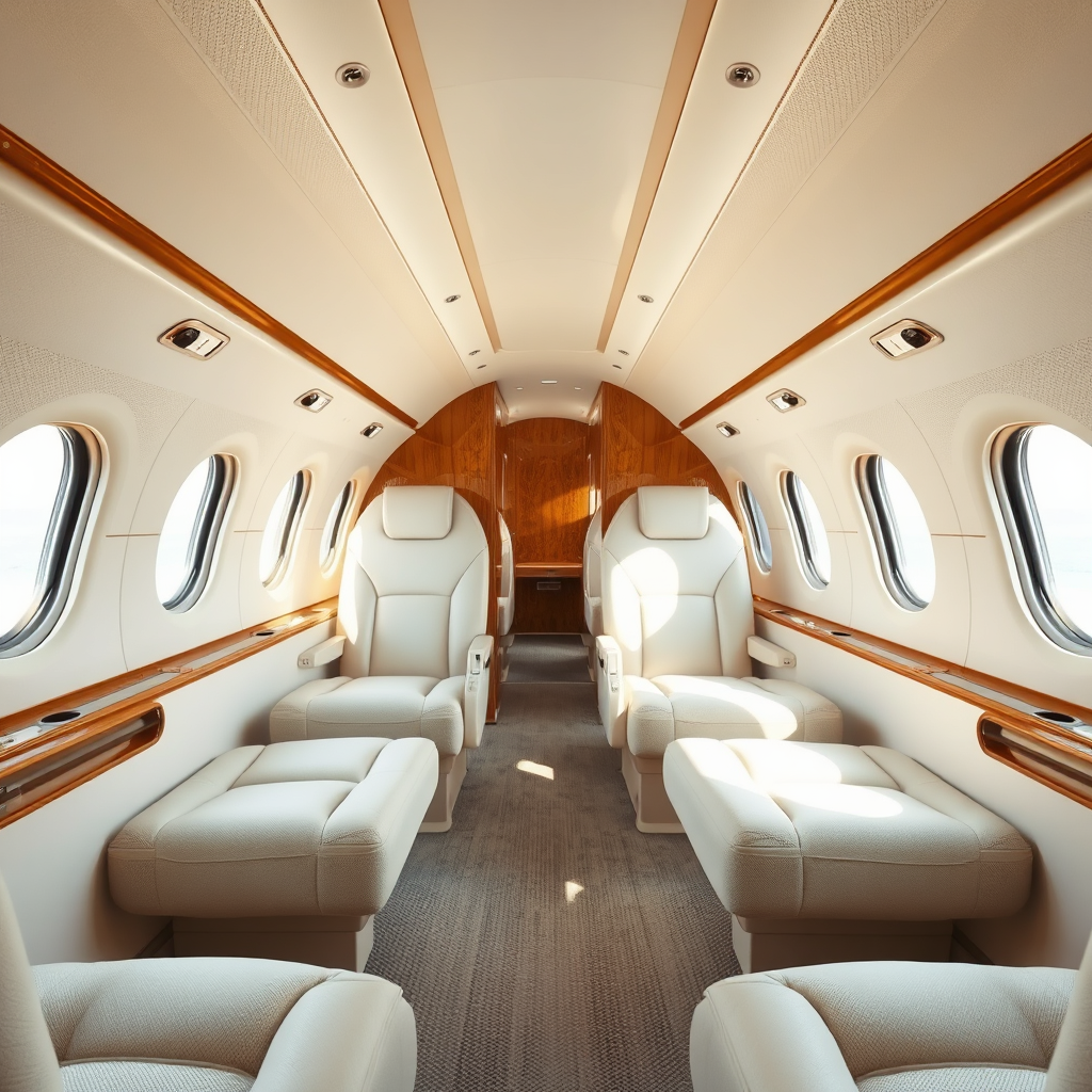 Spacious private jet interior