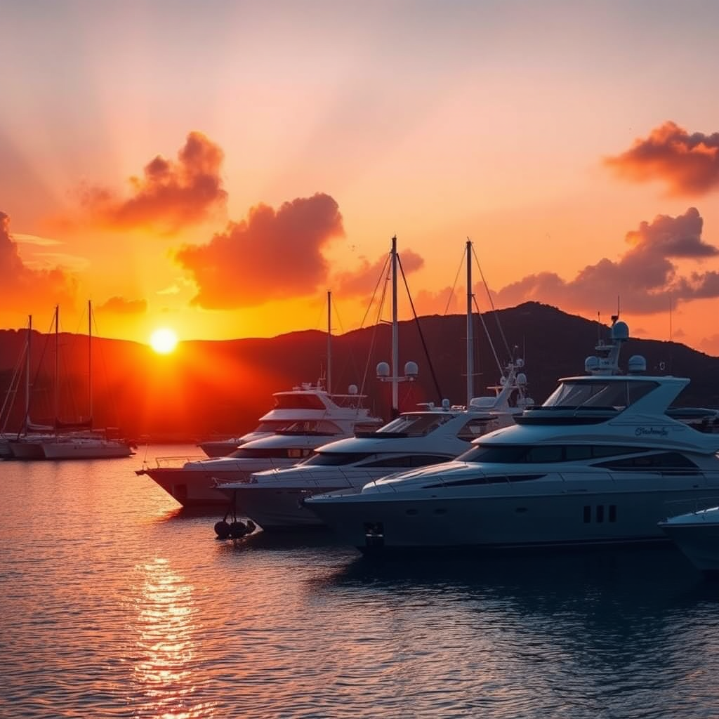St. Barts harbor at sunset