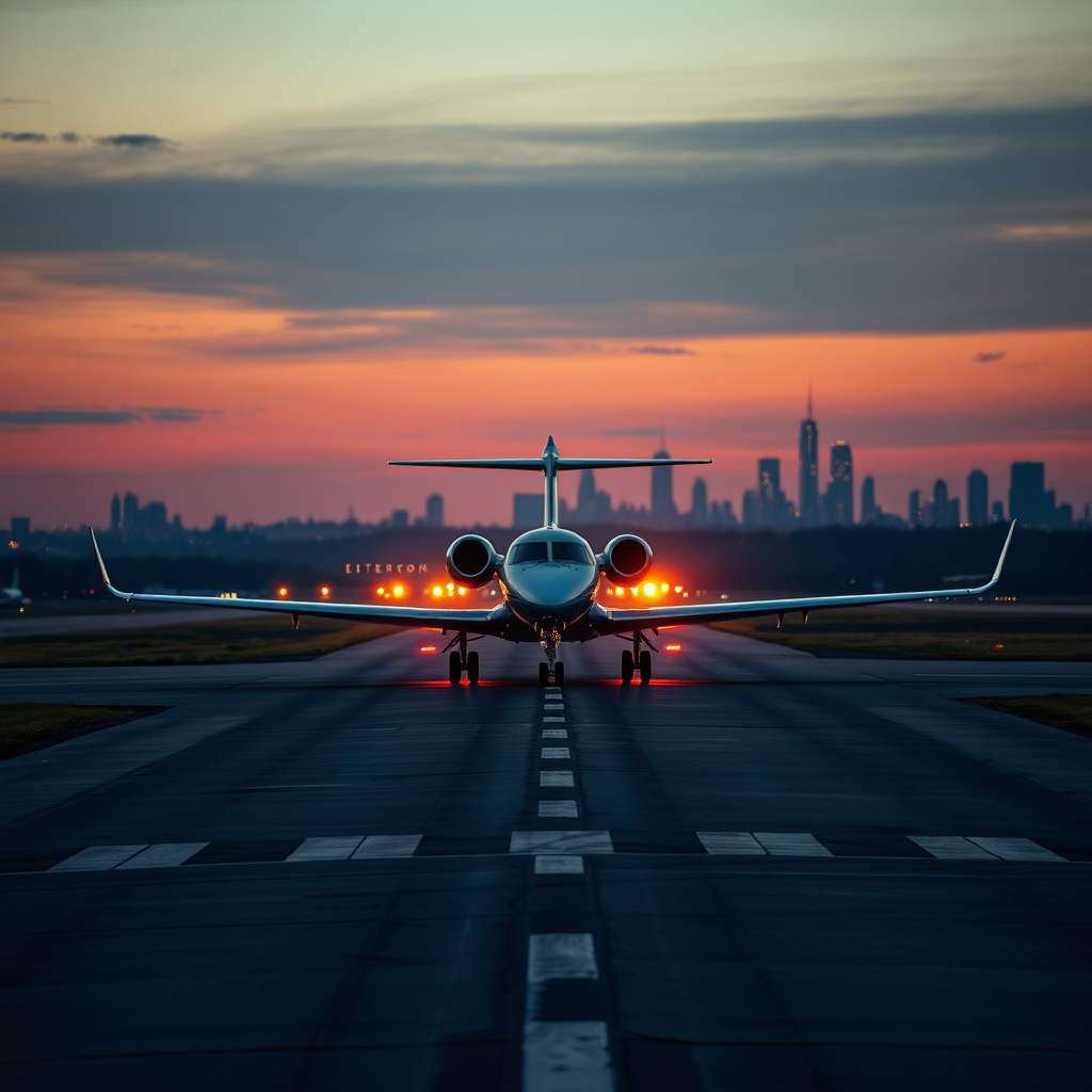 Teterboro runway at dusk