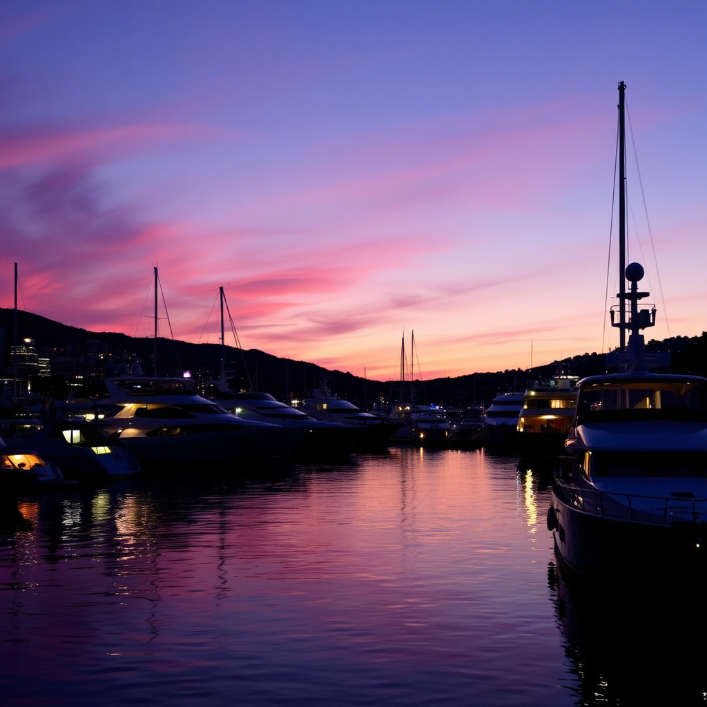 Cannes harbor at sunset