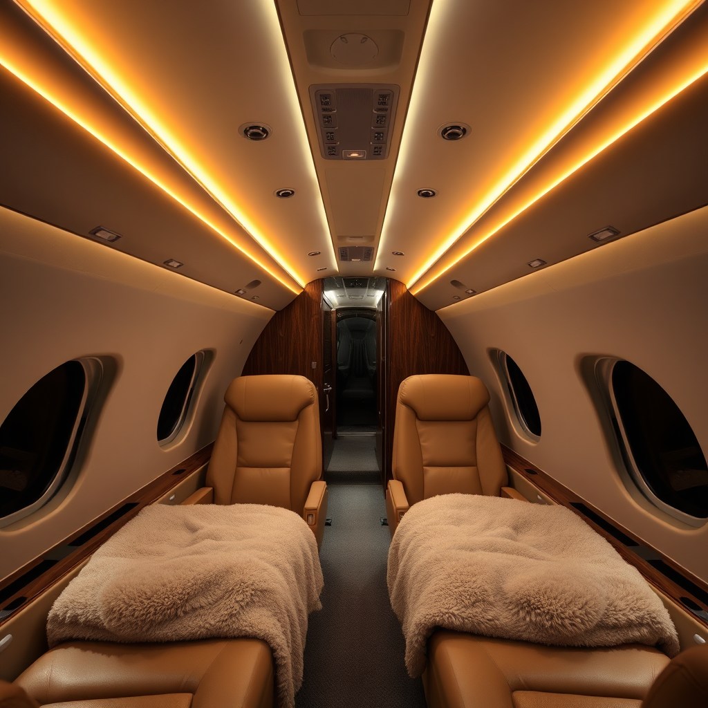Luxury jet interior at night