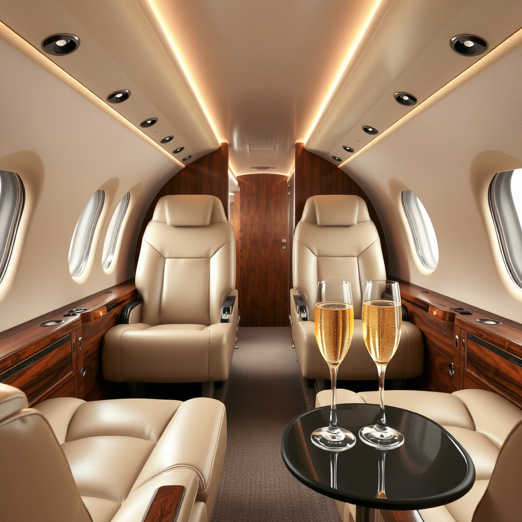Private jet cabin interior