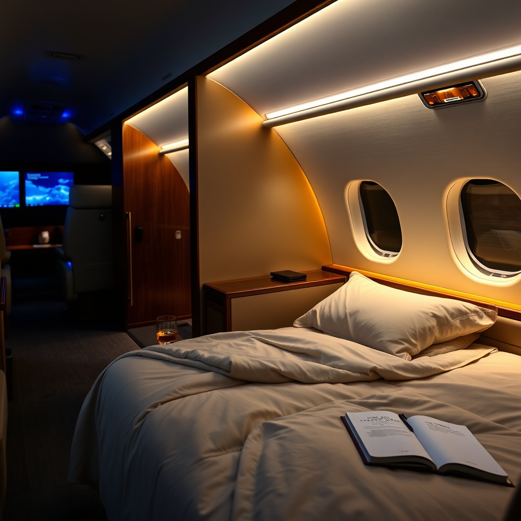 Private jet bedroom setup