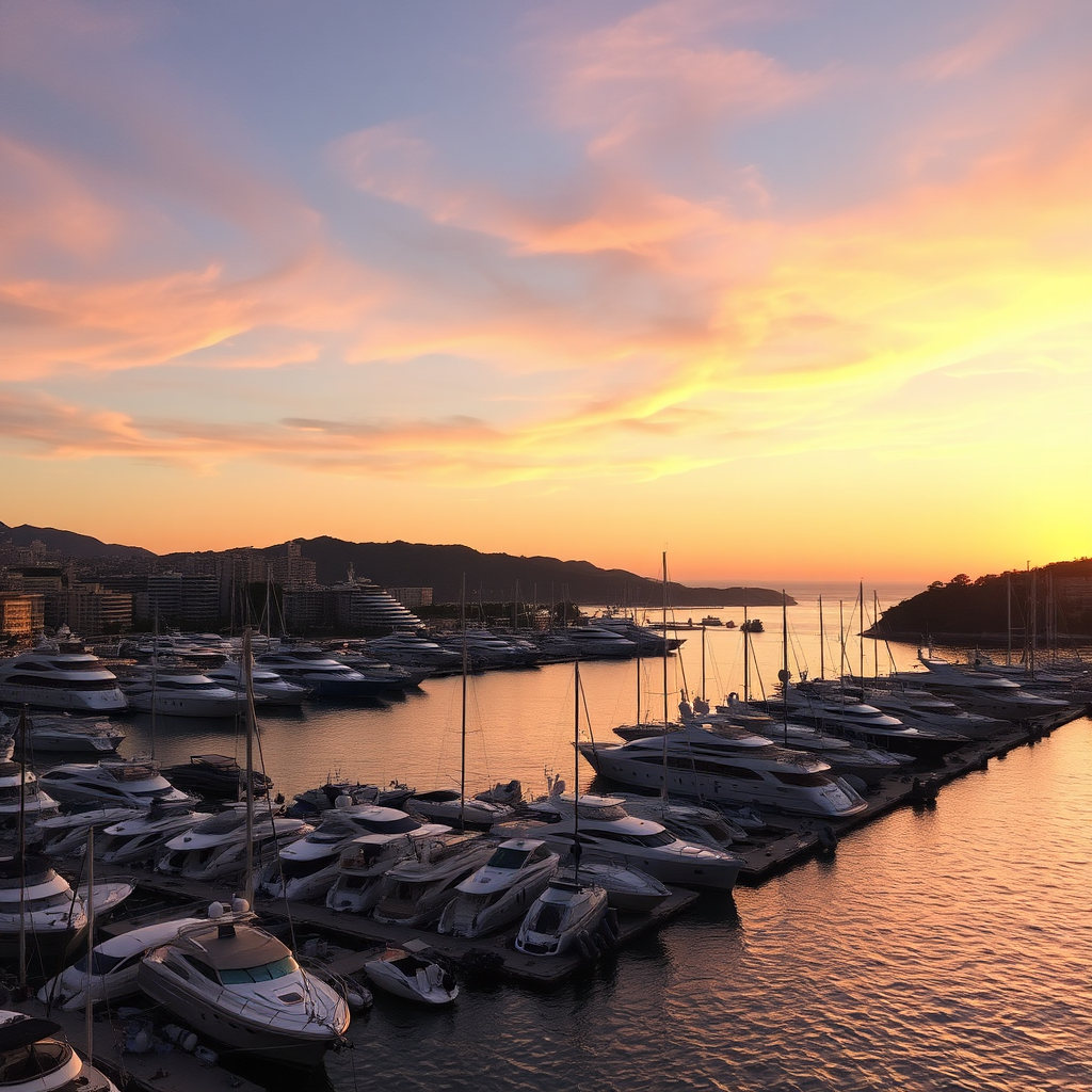 Cannes marina at sunset