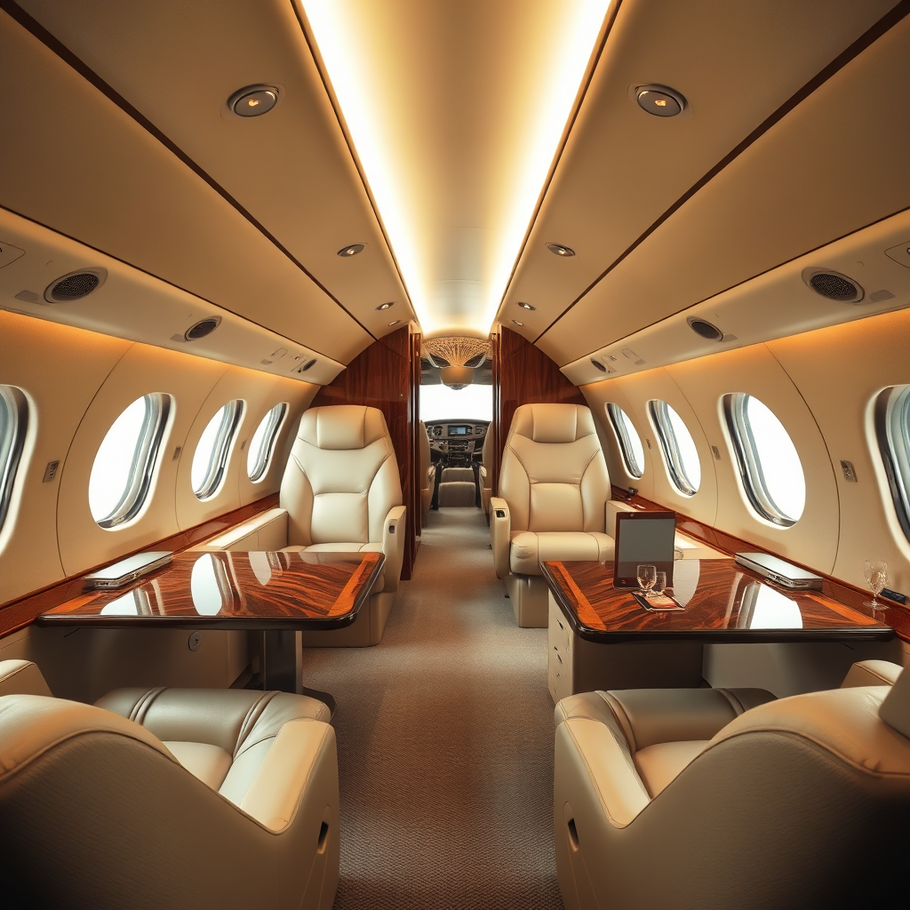 Private jet lounge interior