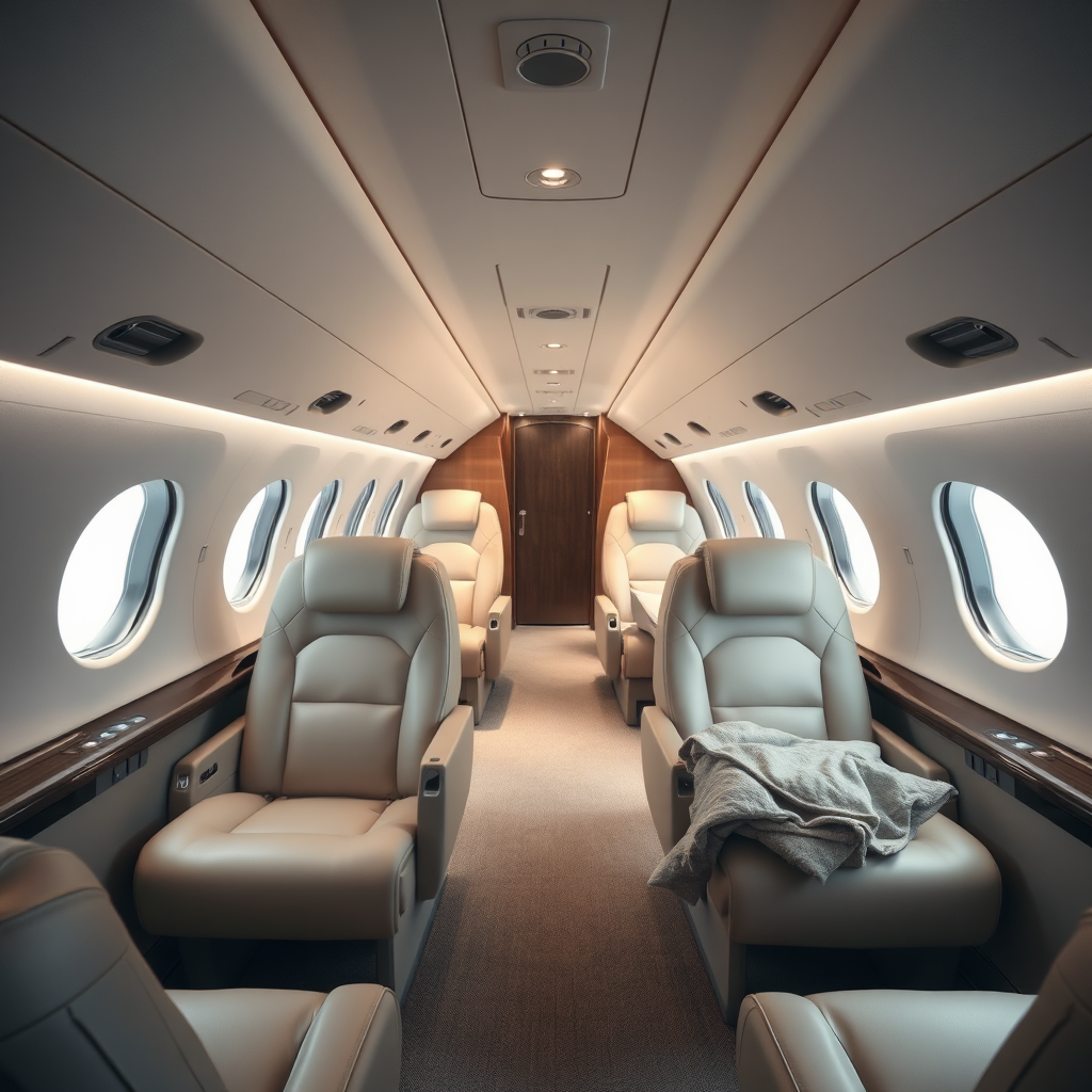 Luxurious private jet cabin interior