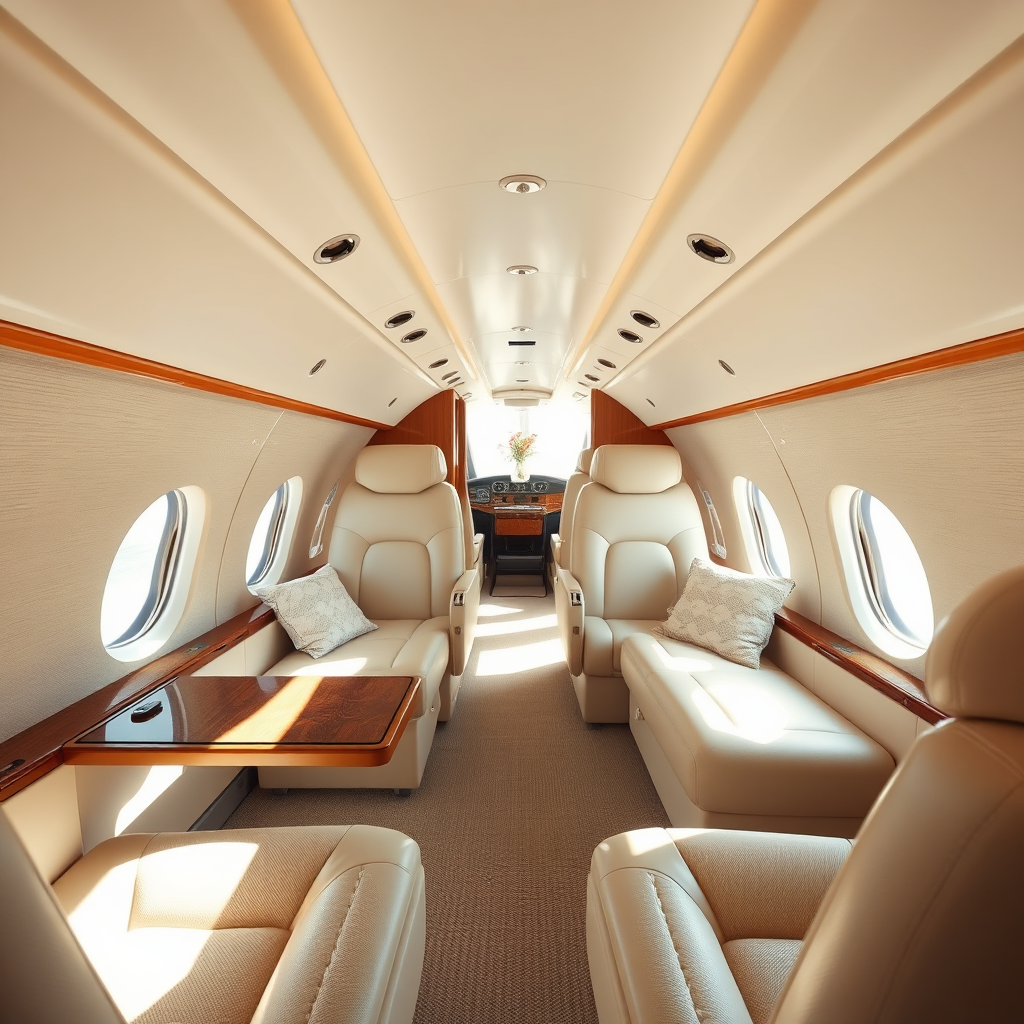 Private jet cabin interior