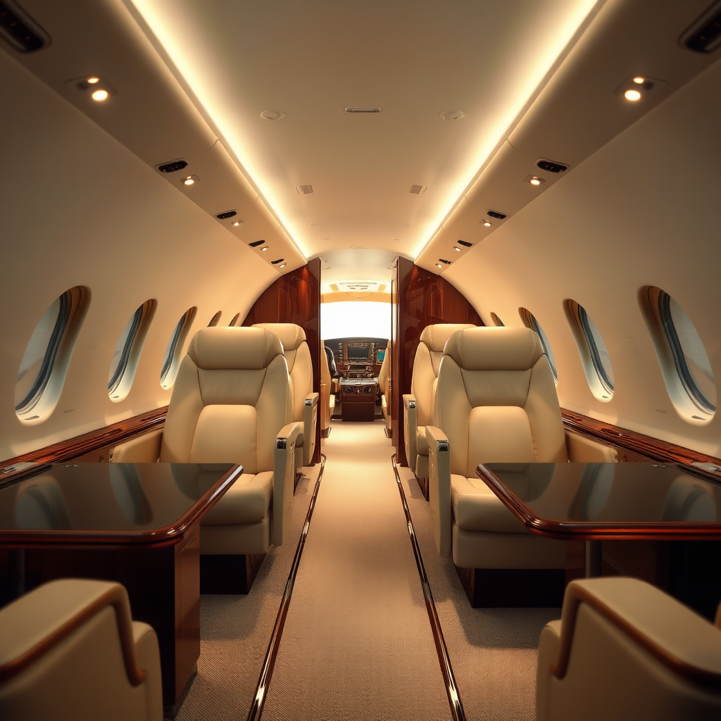 Luxury private jet cabin interior