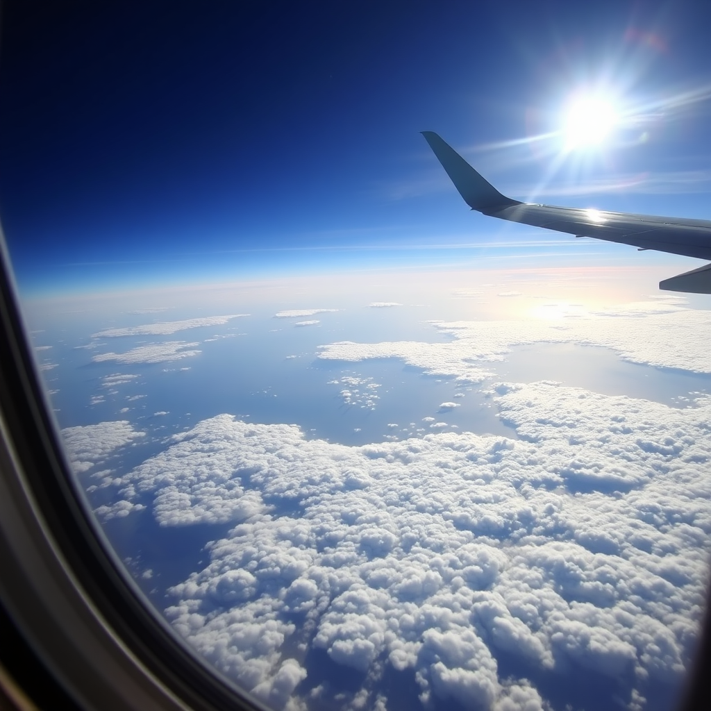 Window view from private jet at high altitude