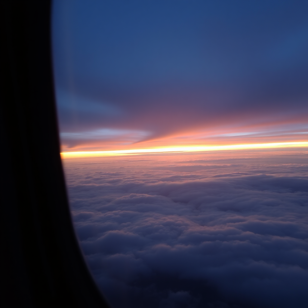Atlantic sunrise from window