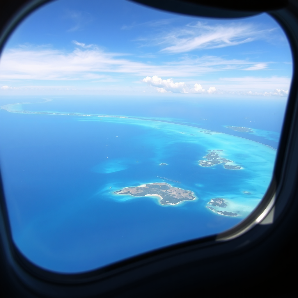 Inflight over Caribbean waters