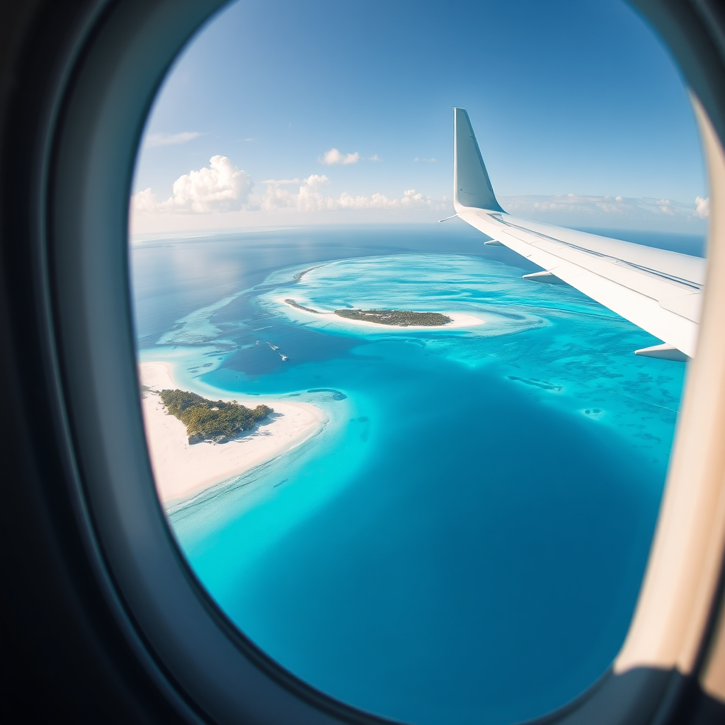 Private jet approaching Caribbean destination