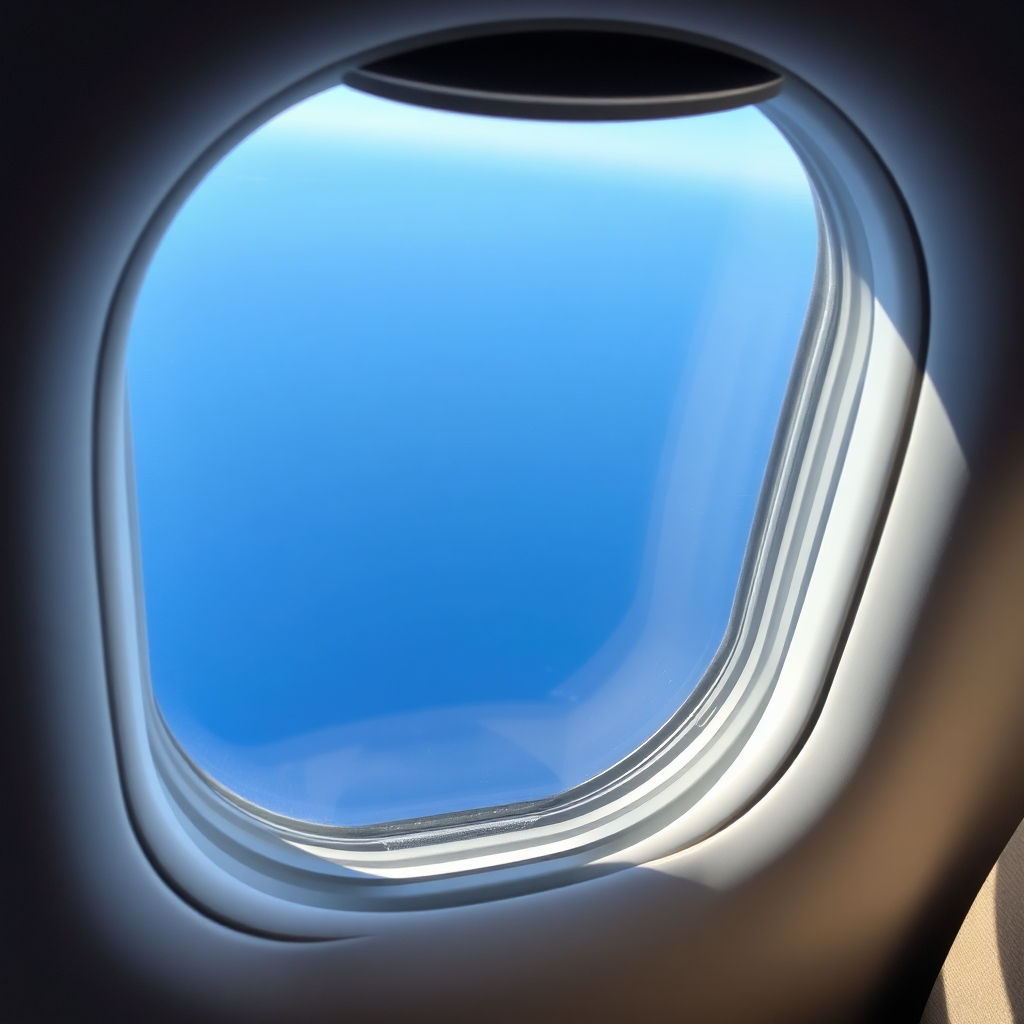 Private jet window view over ocean