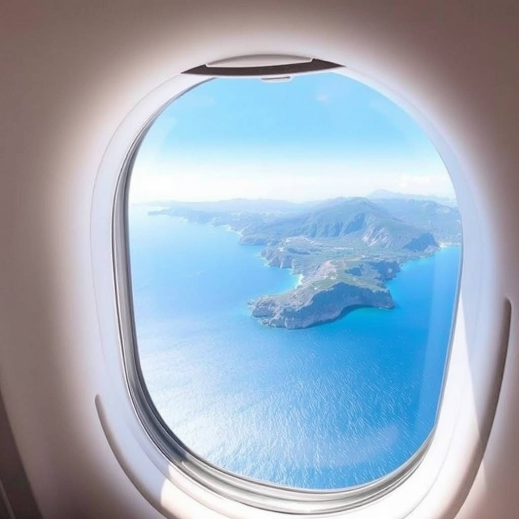 View of Mediterranean from jet window
