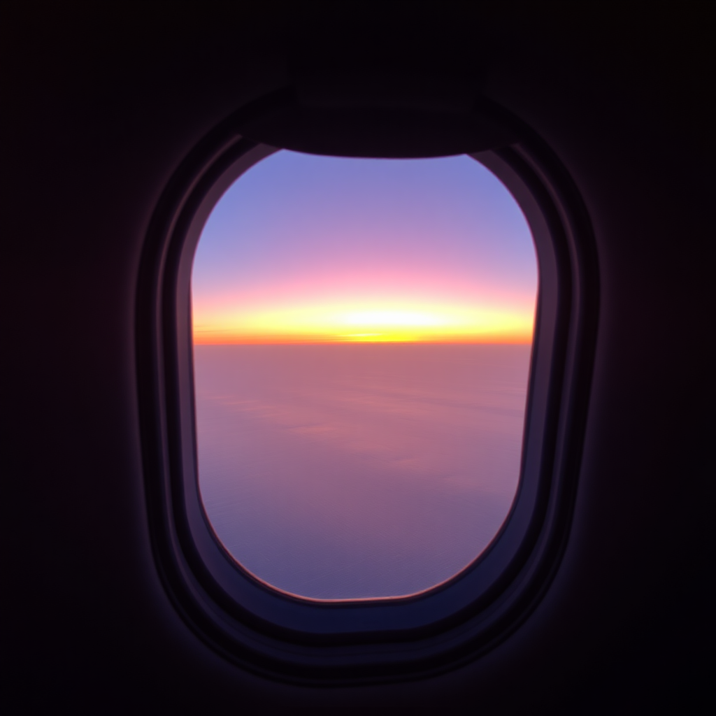 Window view over the Atlantic at sunrise