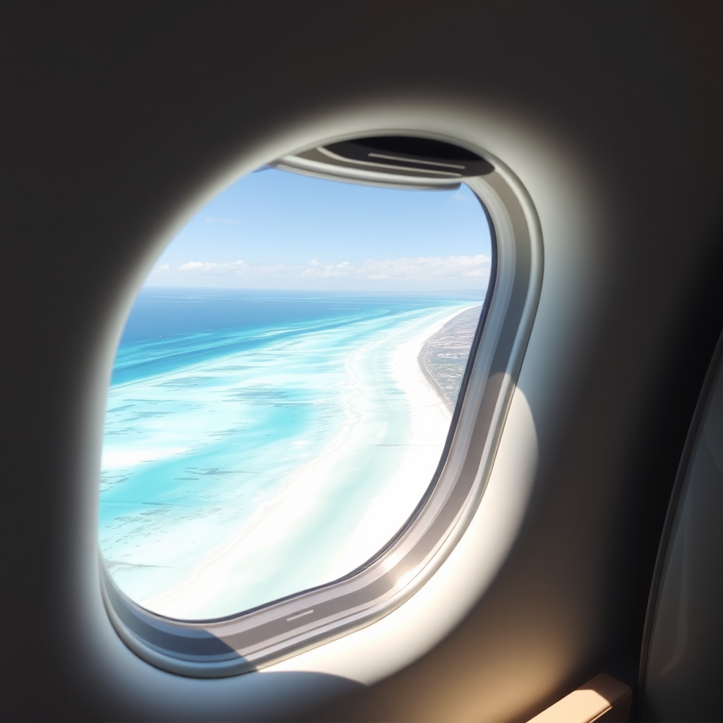 View from private jet window over ocean