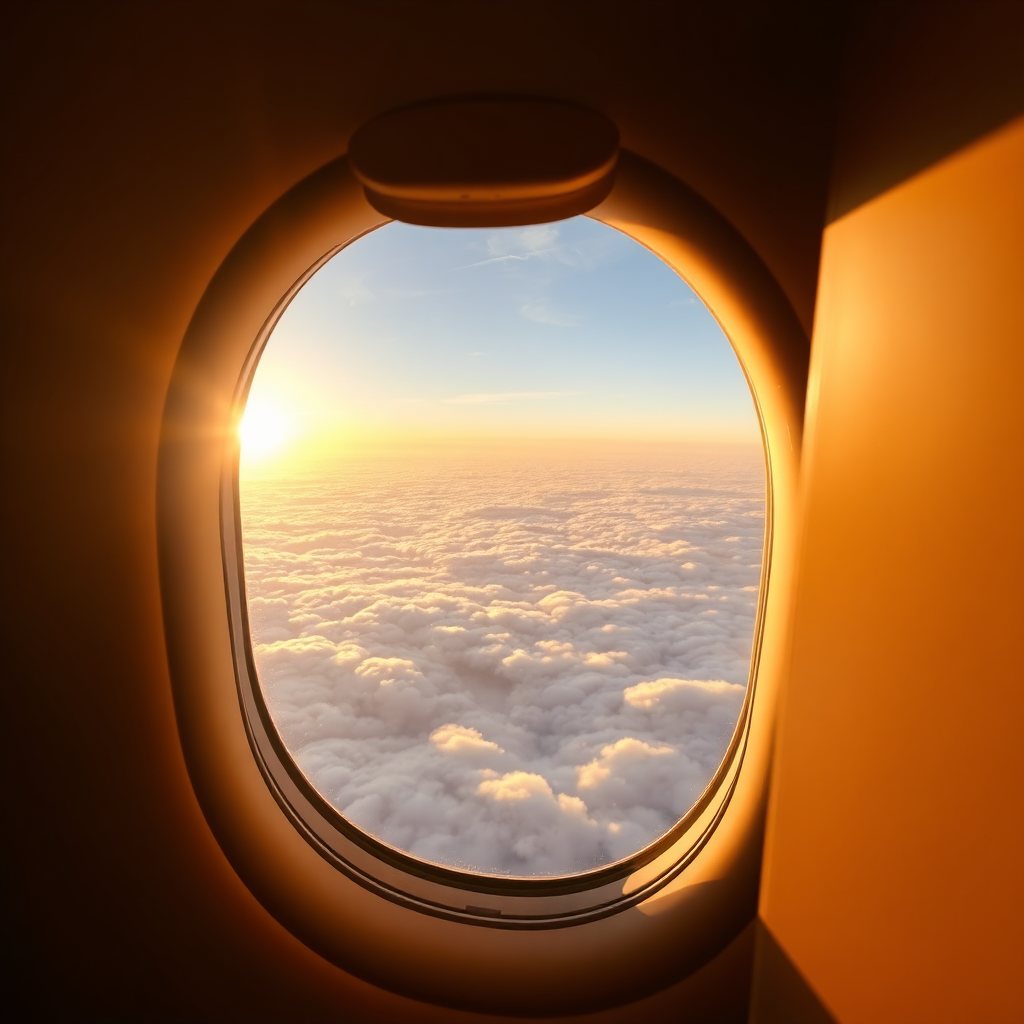 Window view over Pacific at sunrise