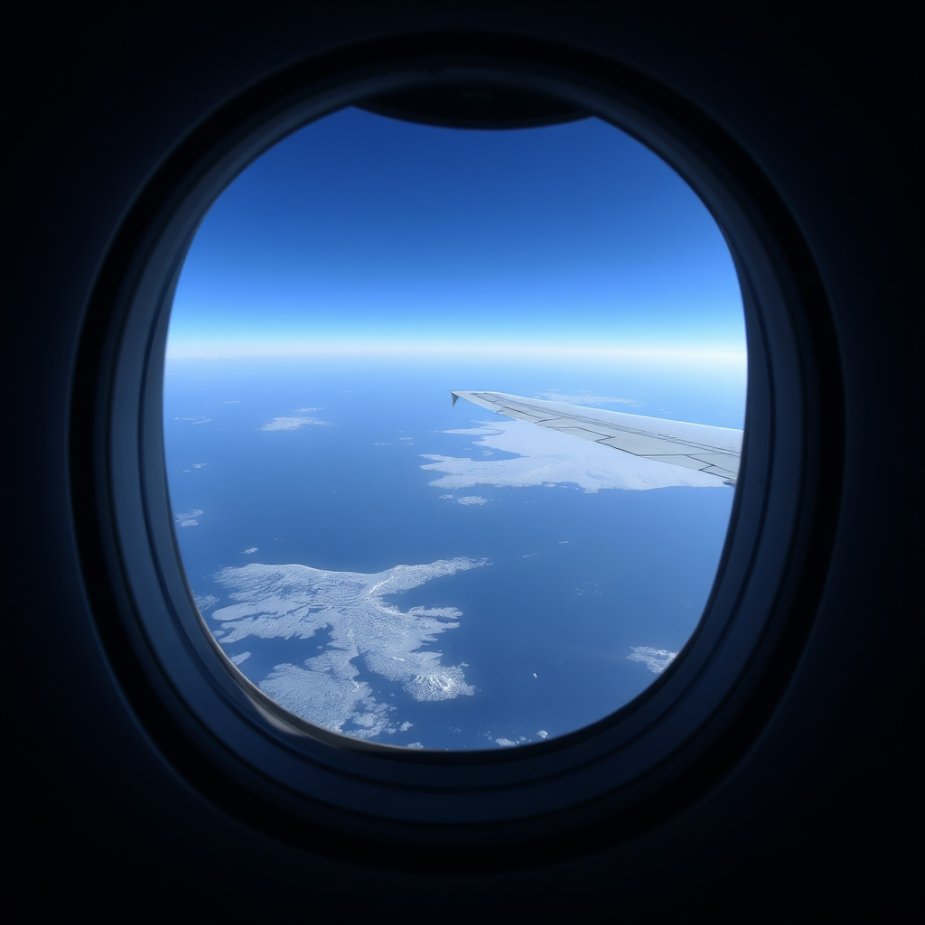 View from private jet window at cruising altitude