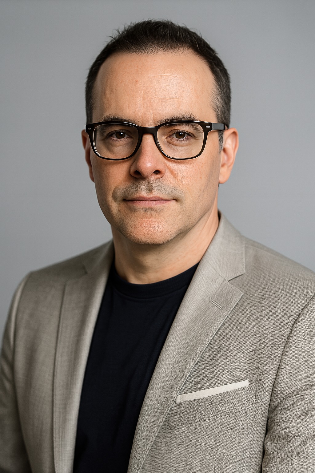 Create a stylized image depicting a person wearing a VR headset, experiencing a virtual property tour. The scene visible through the headset should be a brightly lit living room. The background should be a blurred home environment. The lighting should be soft and futuristic. The color palette should be primarily blue and purple. Technical specs: 4K resolution, high-quality rendering, futuristic style.