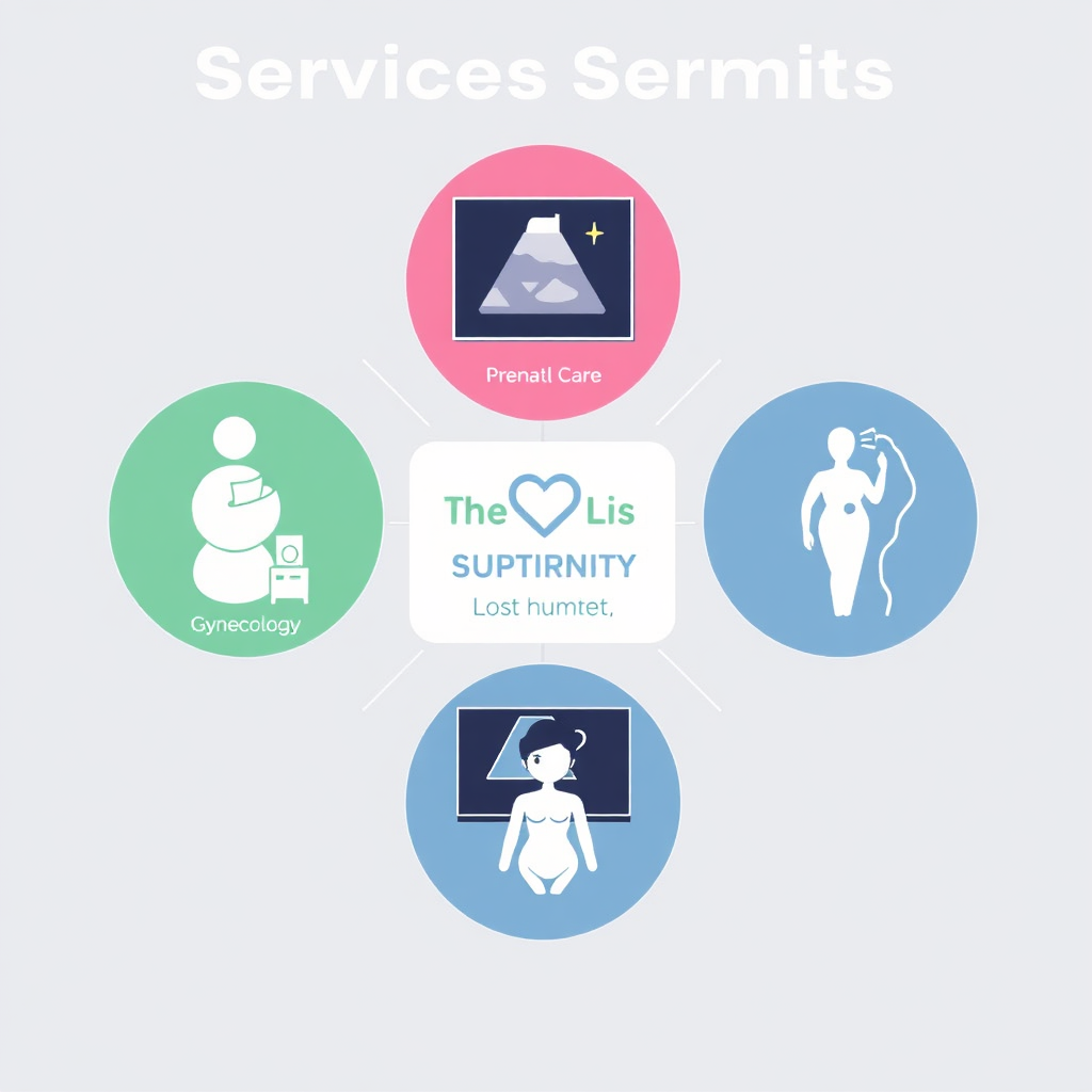 An image illustrating various services offered by the clinic. This could include icons representing prenatal care, ultrasound, gynecology, and fertility treatment, arranged in a visually appealing layout.