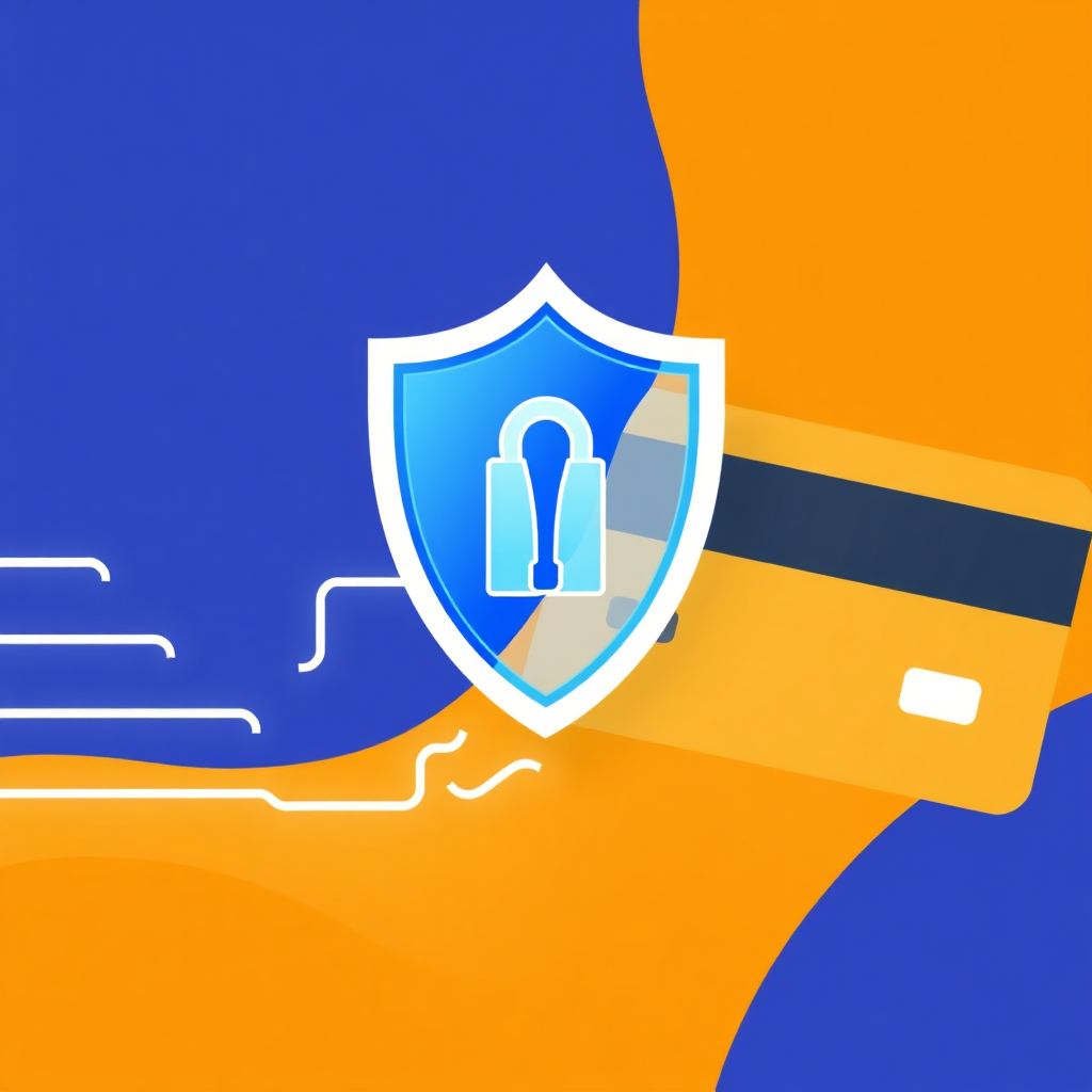 A stylized image representing secure credit card transactions with encrypted data flow. Modern design, vibrant colors.