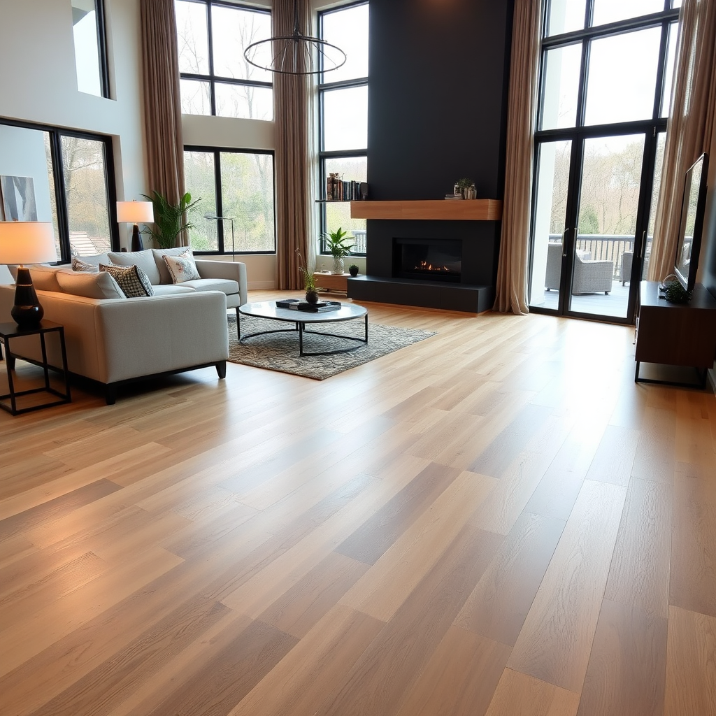 Modern hardwood flooring installation in living room