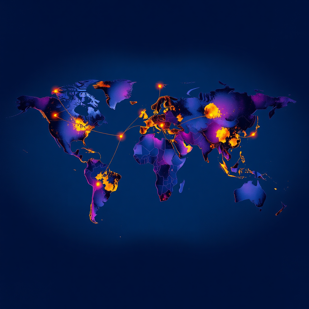 Abstract world map showing global artist connections